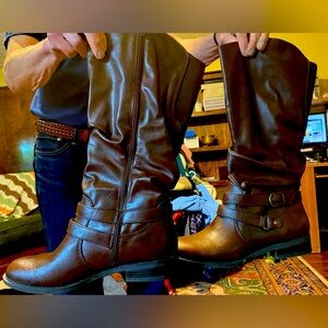 Cool dress boots, brown, man made leather
